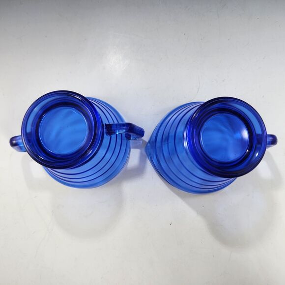 VTG Moderntone Creamer & Open Sugar Set 2 pc Cobalt Blue Hazel Atlas Glass 1930s - Picture 5 of 6
